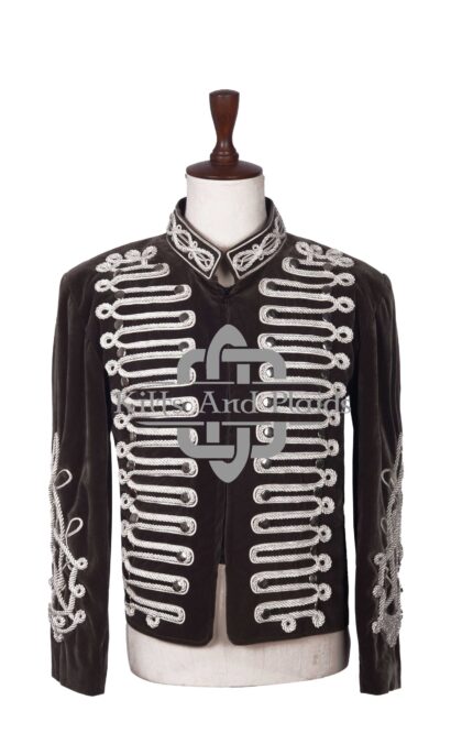 Black Velvet White Braided Hussar Jacket