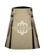 Khaki Cotton Black Tartan Hybrid Kilt