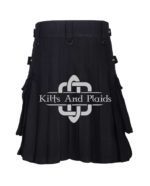 Solid Black Cotton Utility kilt