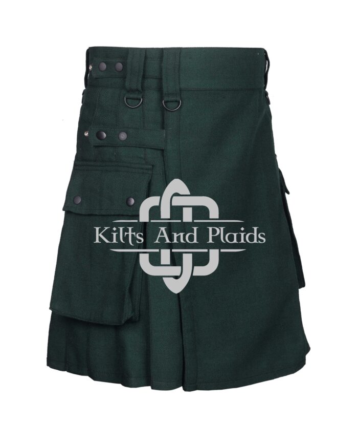 Solid Green Cotton Utility Kilt