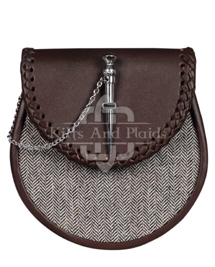 Brown Leather and Gray Tweed Sporran