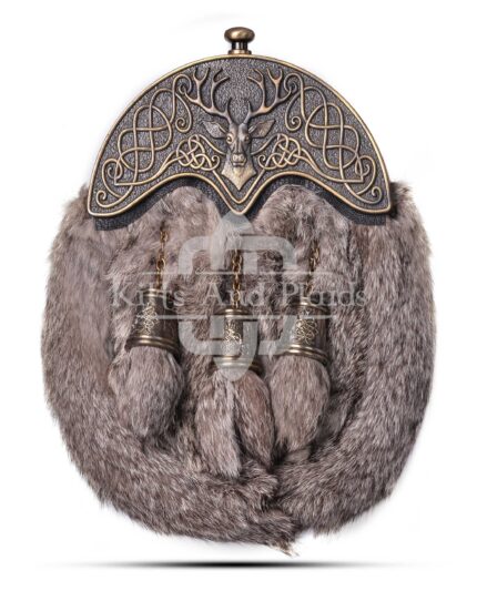 Brass Stag Head Brown Rabbit Fur Sporran