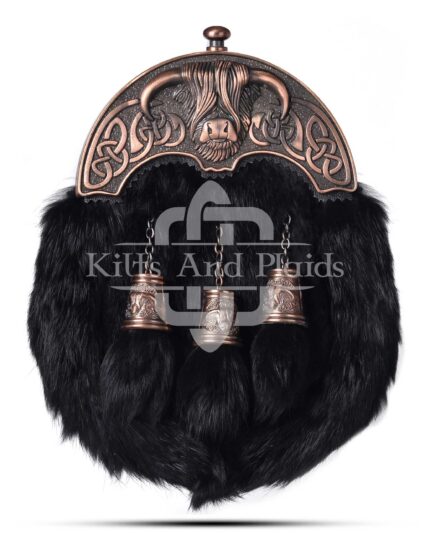 Bronze Highland Cow Black Rabbit Fur Sporran