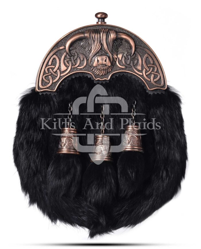 Bronze Highland Cow Black Rabbit Fur Sporran