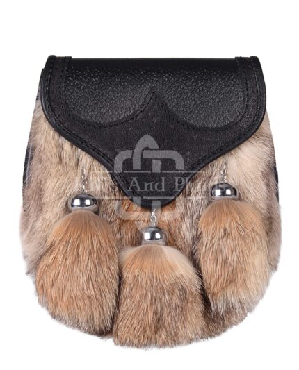 Coyote Fur Black Leather Sporran Bumble Bee Flap Sporran