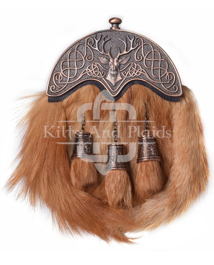 Bronze Stag Head Red Fox Fur Sporran
