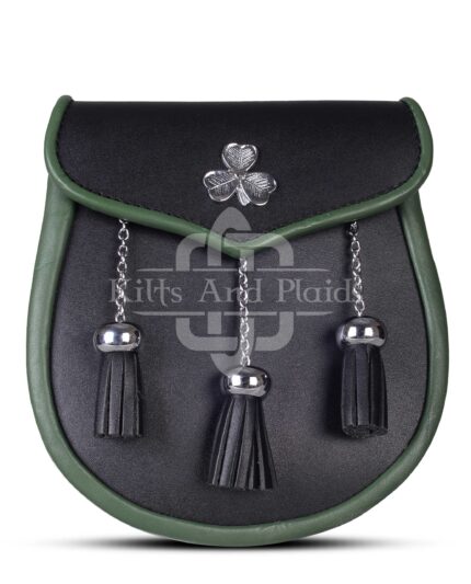 Shamrock Emblem Black Leather Plain Sporran