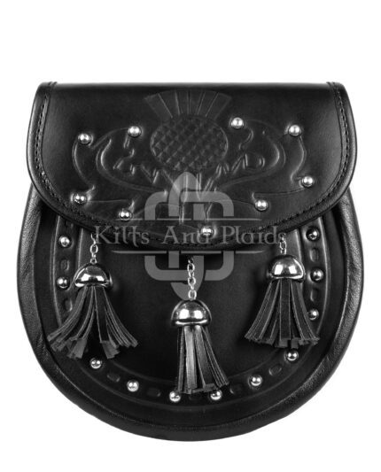 Thistle Embossed Black Leather Day Sporran