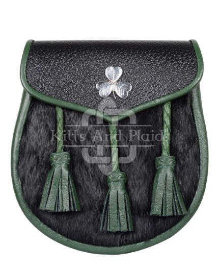 Shamrock Emblem Black Rabbit Fur Semi Dress Sporran
