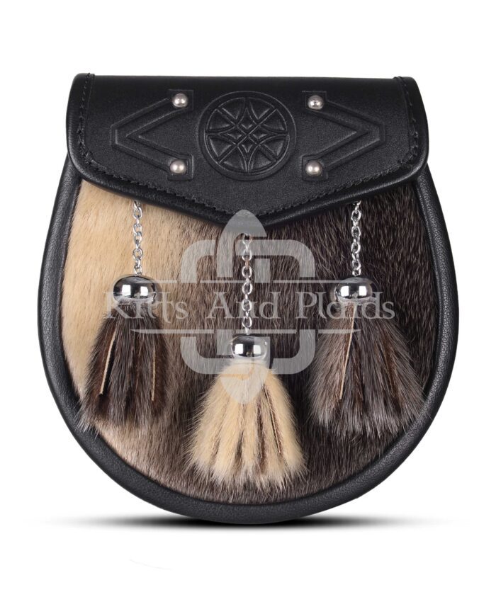 Embossed Black Leather Seal Fur Semi Dress Sporran
