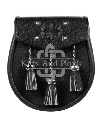 Embossed Black Leather Semi Dress Sporran