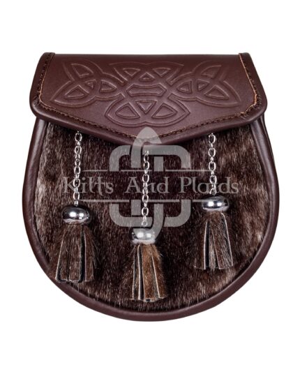 Embossed Brown Leather Seal Fur Semi Dress Sporran