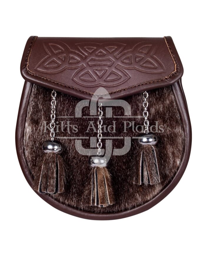Embossed Brown Leather Seal Fur Semi Dress Sporran