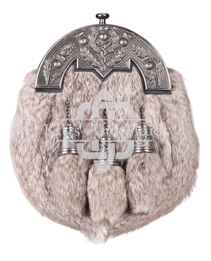 Nickel Brushed Thistle Brown Rabbit Fur Sporran