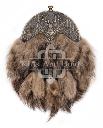 Coyote Fur Brass Stag Head Sporran