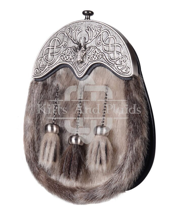 Nickle Brushed Stag Head Seal Fur Full Dress Sporran