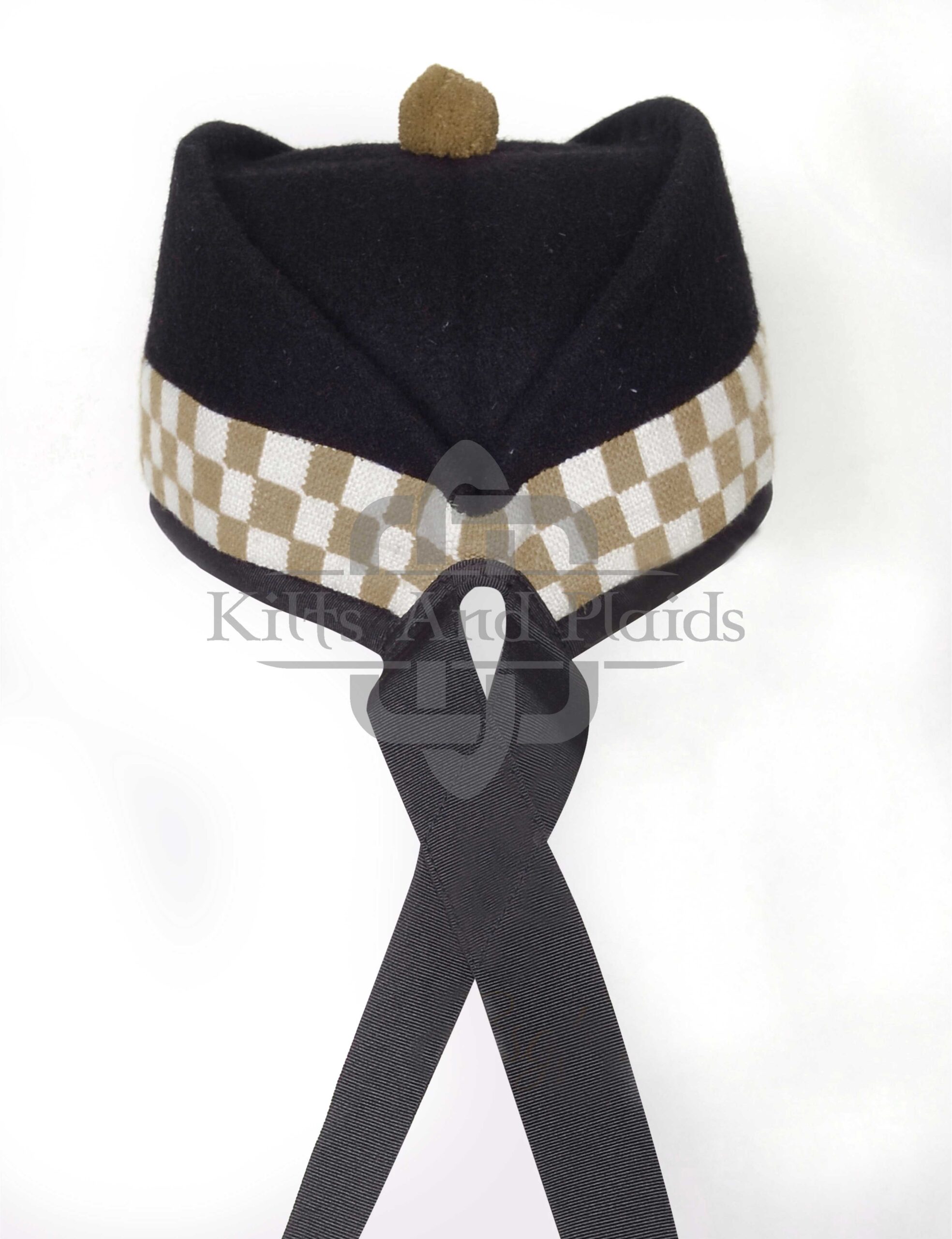 Black Wool Diced Glengarry Cap
