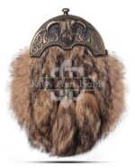 Brass Highland Cow Coyote Fur Sporran