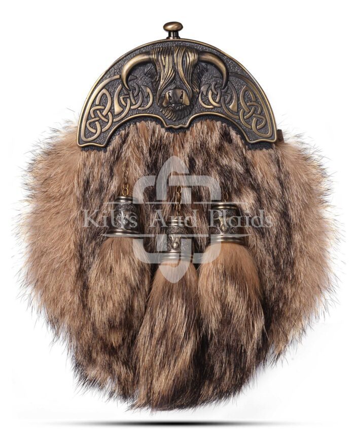 Brass Highland Cow Coyote Fur Sporran