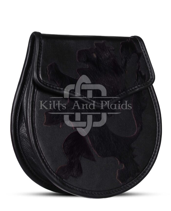 Rampant Lion Theme Black Leather Day Sporran