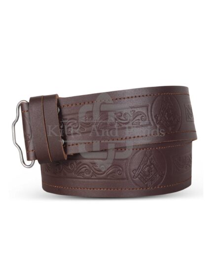 Masonic Embossed Brown Leather Kilt Belt