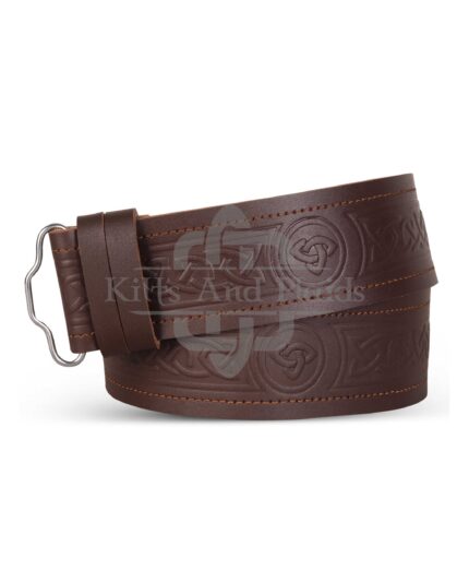 Trinity Knots Embossed Brown Leather Kilt Belt