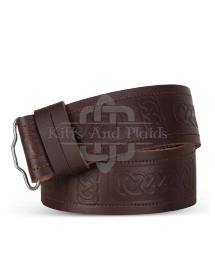 Celtic Knots Embossed Brown Leather Kilt Belt