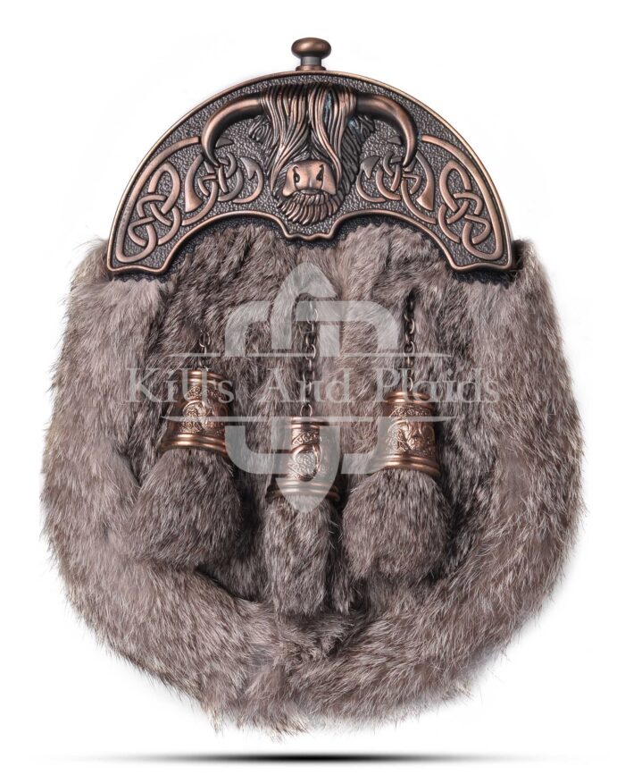 Bronze Highland Cow Brown Rabbit Fur Sporran