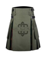 Olive Green Cotton - Gunn Tartan Hybrid Kilt