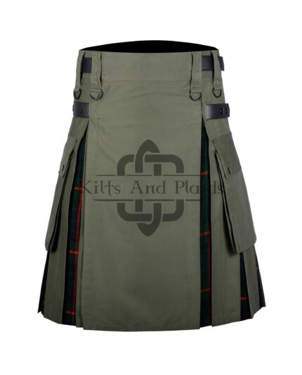 Olive Green Cotton - Gunn Tartan Hybrid Kilt