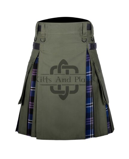 Olive Green Cotton - Pride of Scotland Tartan Hybrid Kilt