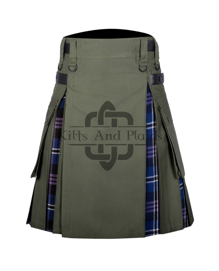 Olive Green Cotton - Pride of Scotland Tartan Hybrid Kilt