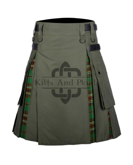 Olive Green Cotton - Tara Murphy Tartan Hybrid Kilt