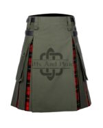 Olive Green Cotton - Wallace Tartan Hybrid Kilt