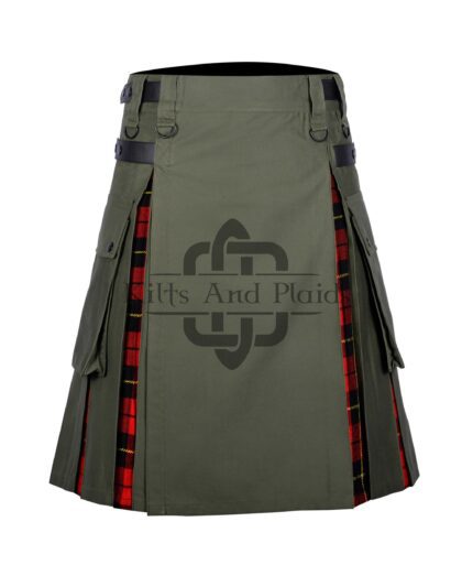 Olive Green Cotton - Wallace Tartan Hybrid Kilt