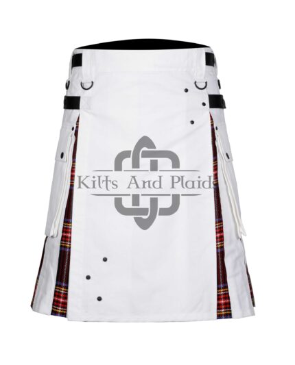 White Cotton Stewart Black Tartan Hybrid Kilt