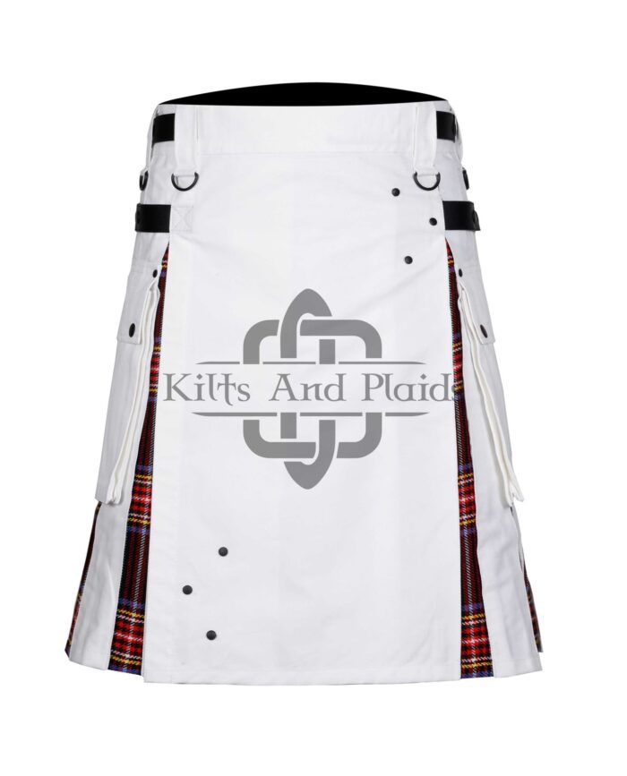White Cotton Stewart Black Tartan Hybrid Kilt