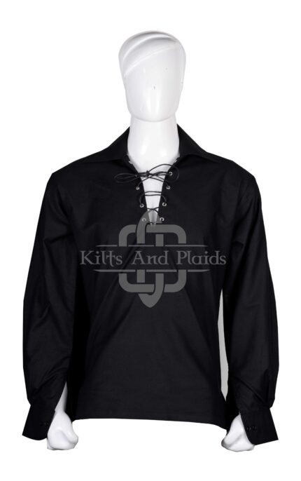 Traditional Scottish Ghillie Jacobite Black Kilt Shirt