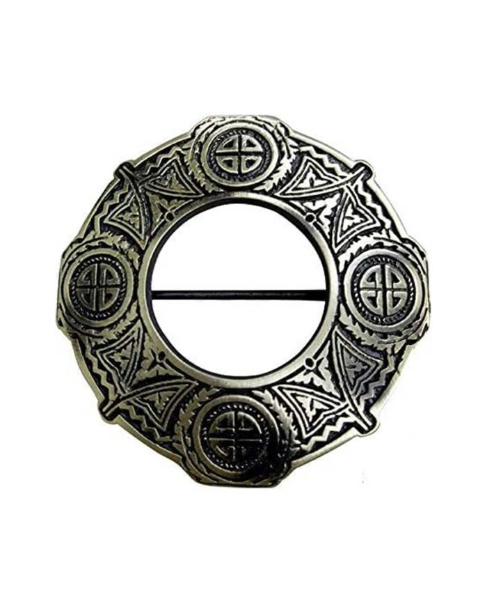 Scottish Celtic Knot Antique Finish Fly Plaid Piper Brooch