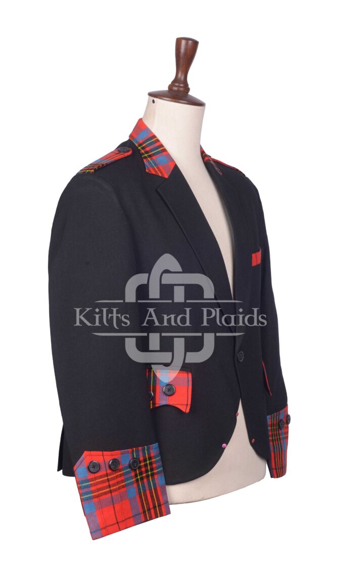 Black Serge Wool and Tartan Hybrid Scottish Jacket