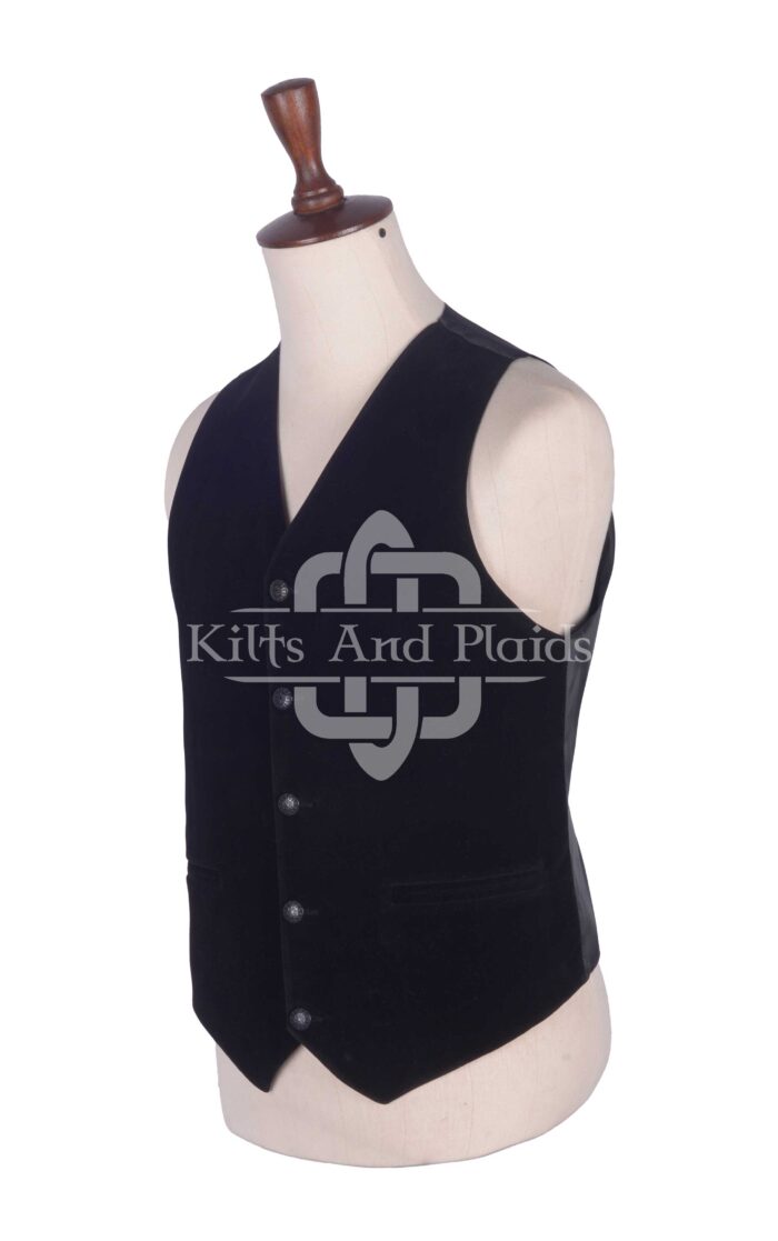 Black Velvet 5 Buttons Argyll Waistcoat