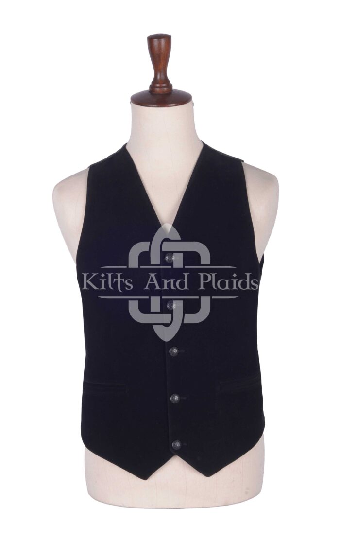 Black Velvet 5 Buttons Argyll Waistcoat