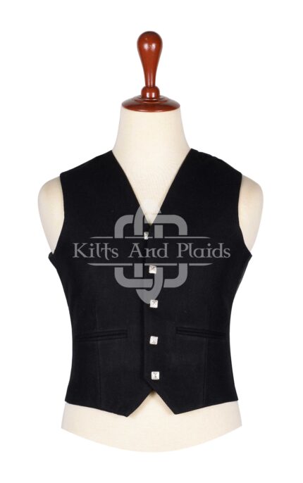 Black Wool 5 Buttons Argyll Vest