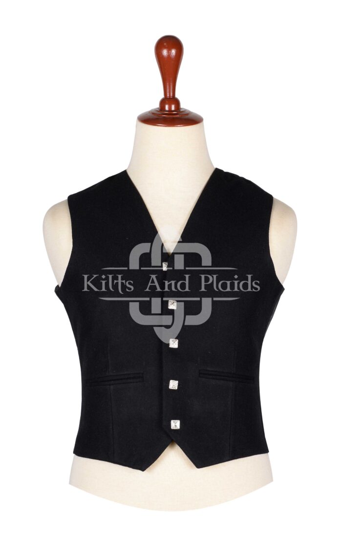 Black Wool 5 Buttons Argyll Vest