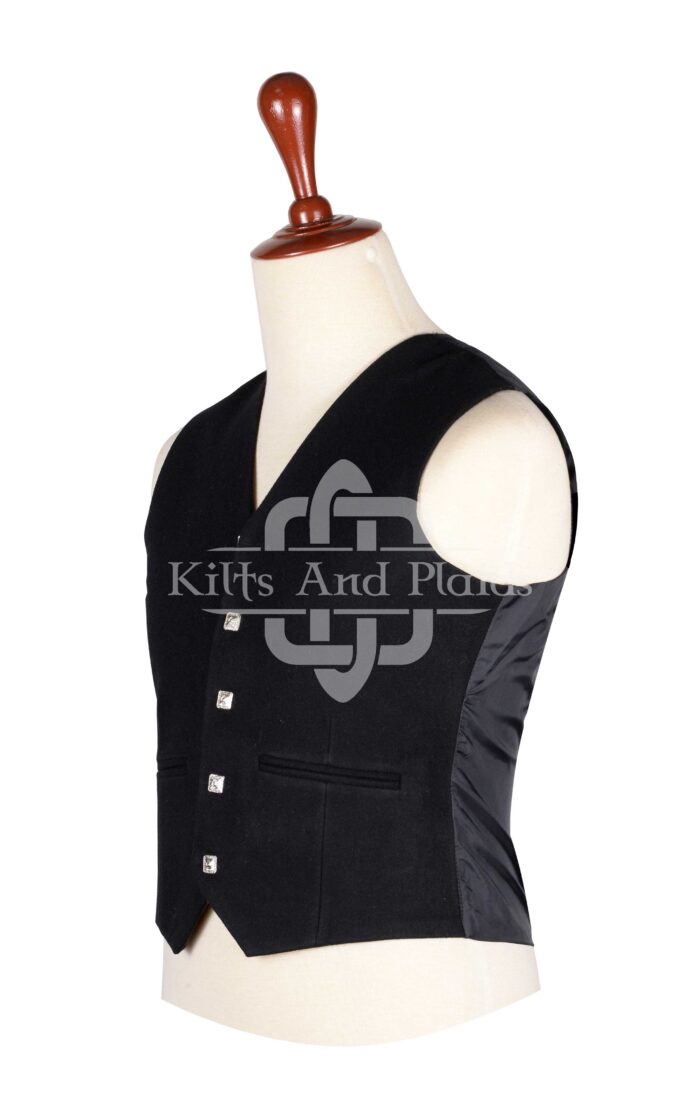 Black Wool 5 Buttons Argyll Vest