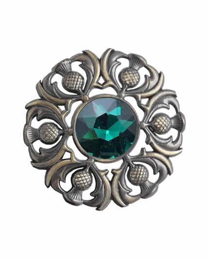 Scottish Antique Bottle green Brass Brooch