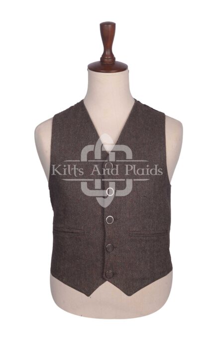 Brown Herringbone 5-Button Waistcoat