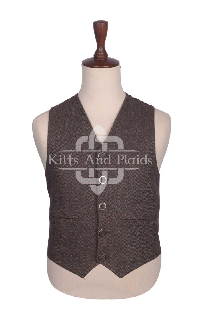 Brown Herringbone 5-Button Waistcoat