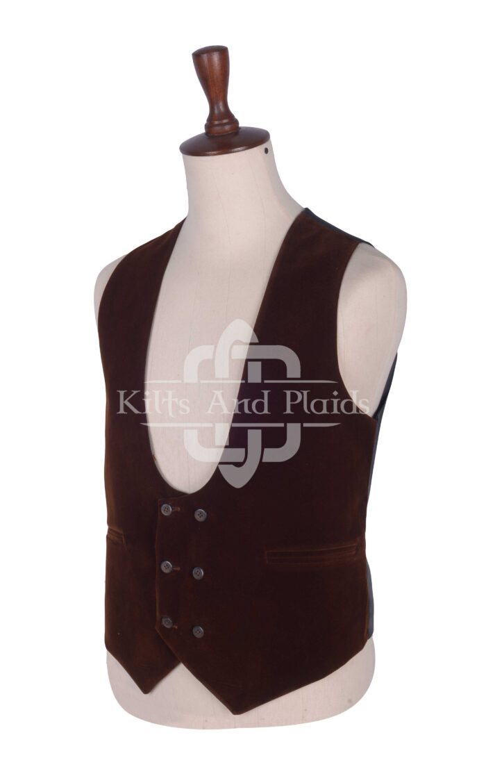 Brown Velvet Double Breasted Kilt Waistcoat
