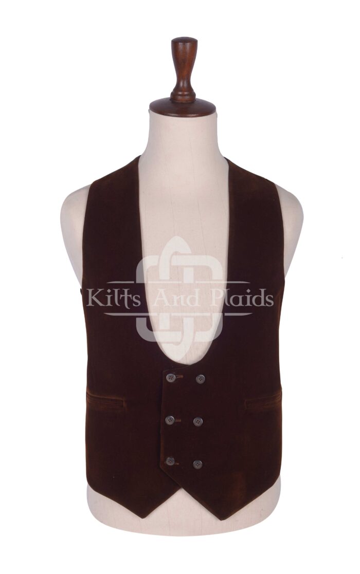 Brown Velvet Double Breasted Kilt Waistcoat